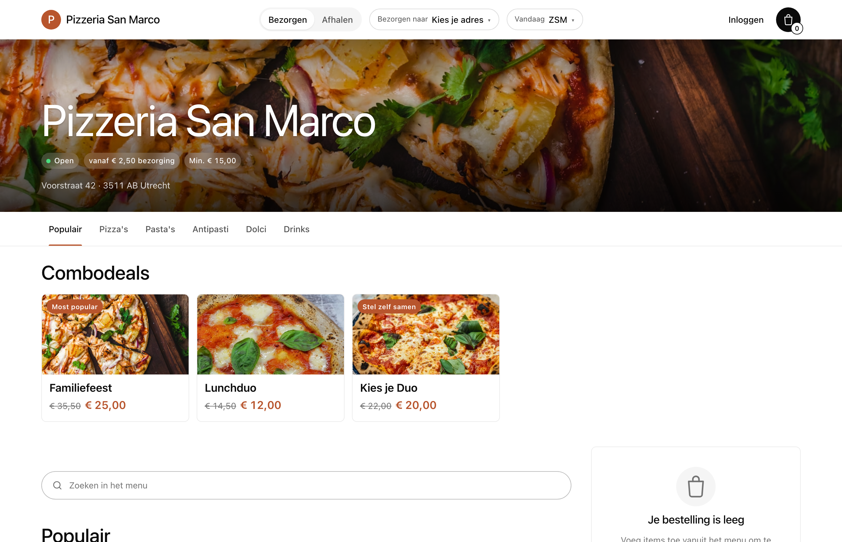 De bestelsite van Pizzeria San Marco